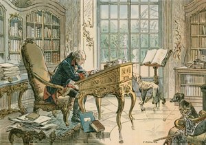 Friedrich der Große (1712-1786) in seinem Arbeitszimmer von Carl Rohling