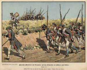 Preußische Musketiere und Grenadiere auf dem Marsch von Mähren nach Küstrin