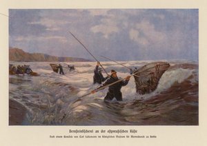 Bernstein sammeln in der Ostsee, Ostpreußen von Carl Saltzmann