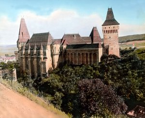 Rumänien, Transsilvanien, das Hunyad-Schloss (auch bekannt als Hunyadi-Schloss, Corvin-Schloss oder Hunedoara-Schloss), Bilddatum: ca. 1920