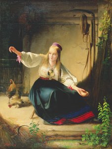 Ein Mädchen füttert Hühner, 1839