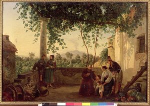 Terrasse eines Hauses in der Nähe von Neapel mit Blick auf den Vesuv, 1833 von Carl Wilhelm Goetzloff