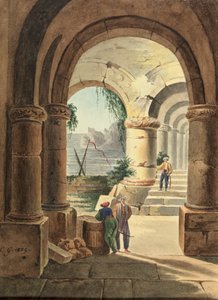 Blick auf das Meer durch ein Kloster, 1829
