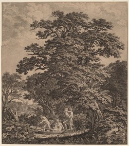 Landschaft mit Nackten, die ein Boot besteigen