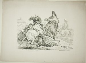 Spanischer Maultiertreiber, der sein Maultier aufrichtet von Carle Vernet