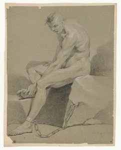 Aktstudie eines sitzenden Gefangenen, an einen Felsen gekettet von Carle van Loo