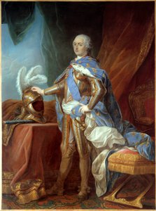 Ganzkörperporträt von Ludwig XV. in Rüstung, Hand auf einem Helm von Carle van Loo