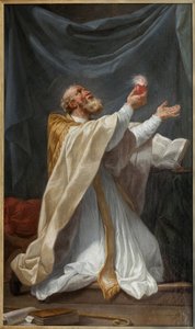 Der heilige Augustinus in Ekstase mit seinem brennenden Herzen. Gemälde von Charles Andre Van Loo, genannt Carle Vanloo (1705-1765), circa 1750, französische Kunst. Museum der Schönen Künste in Angers