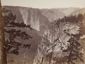 Erster Blick auf das Yosemite-Tal vom Mariposa-Trail, 1865-66 von Carleton E. Watkins