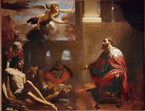 Heiliger Ludwig IX., König von Frankreich, betet für das Ende der Pest von Carlo Bononi