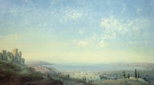 Smyrna von der Zitadelle auf dem Berg Pagus, die Cesme-Halbinsel und die Gärten von Bornora mit der Küste von Phocaea, 1839