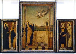 Altarbild der Verkündigung mit St. Benedikt, St. Augustinus, St. Stephan und St. Angelo
