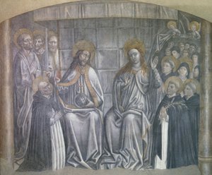 Christus übergibt die Welt dem heiligen Dominikus in Anwesenheit der Jungfrau Maria, Fresko von Carlo Braccesco von Carlo Braccesco