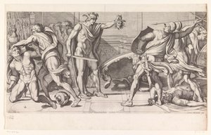 Phineus und seine Anhänger in Stein verwandelt von Carlo Cesio