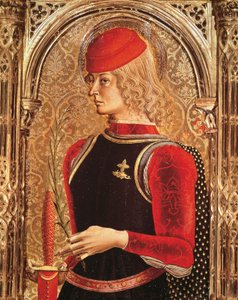 Darstellung des Heiligen Georg, Detail des Altars, von Carlo Crivelli. Kapelle des Sakraments, Kathedrale von Ascoli Piceno, Marken von Carlo Crivelli