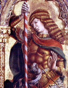 St. Michael, Detail aus dem San Martino Polyptychon von Carlo Crivelli