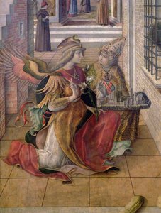 Die Verkündigung mit St. Emidius, Detail des Erzengels Gabriel mit dem Heiligen, 1486 (Detail)