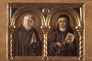Unidentifizierte Frau und St. Klara von Assisi (Predella-Panel) (Detail) von Carlo Crivelli