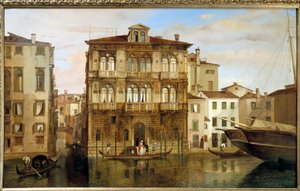 Maria Taglioni in einer Gondel vor ihrem Gebäude in Venedig