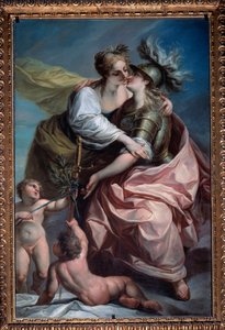 Allegorie der dreizehn Werte der Republik: der Frieden umarmt die Gerechtigkeit