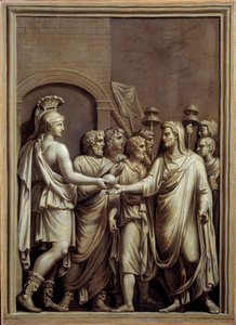 Antikes Rom: Krieger und Mann in einer Toga tauschen eine Kugel aus von Carlo Labruzzi