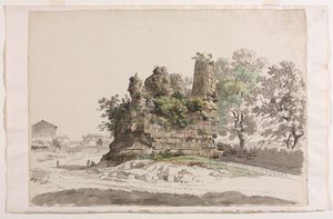 Das sogenannte Grab der Curiatii-Brüder in Albano, mit der Kirche der Madonna, um 177 von Carlo Labruzzi