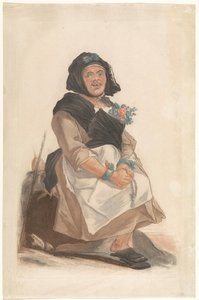 Als Frau verkleideter Mann mit Rosenkranz, sitzend (Ritratti di persone facette che servono a divertire il pubblico fiorentino)