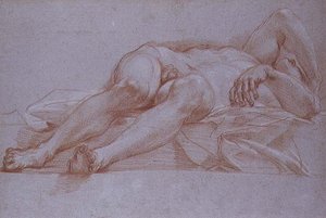 Studie für die Figur von Sisera, Kreide auf Papier, ca. 1680: Vorzeichnung für das Mosaik von Jael und Sisera für die Kapelle der Präsentation in St. Peter, Rom