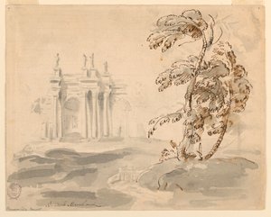 Zeichnung, Baum in Landschaft mit Gebäude, 1756–78