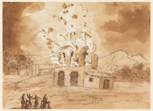 Landschaft mit einem brennenden Turm von Carlo Marchionni