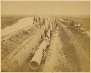 Aquädukt von Venedig (neue Leitung). Baustelle des Damms