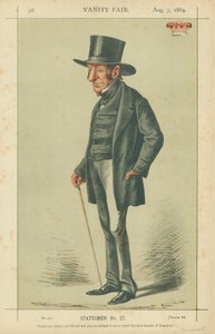 Der Herzog von Somerset, stolz und aufrichtig, aber liberal und gerecht, weigerte sich, unter diesem demütigsten aller Premierminister zu dienen, 7. August 1869, Vanity Fair Karikatur von Carlo Pellegrini