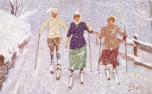 Drei Skifahrer im Schneesturm von Carlo Pellegrini