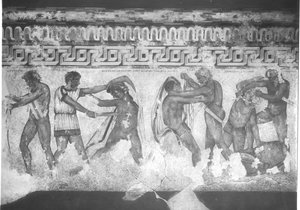 Rekonstruktion der etruskischen Wandmalerei im Francois-Grab in Vulci um 320-280 v. Chr. (Wandmalerei)