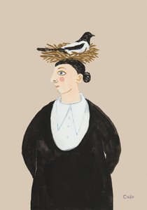 Verspielte Frau mit Elster
