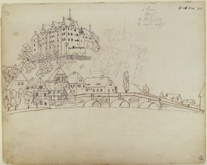 Ansicht von Nossen in Sachsen mit Burg und Brücke von Caspar David Friedrich