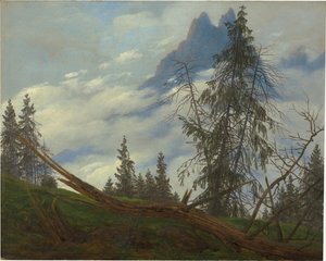 Berggipfel mit ziehenden Wolken von Caspar David Friedrich
