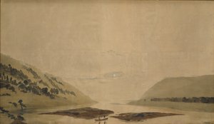 Gebirgige Landschaft mit Fluss am Morgen, 1830-35 von Caspar David Friedrich