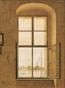 Blick aus dem Fenster des Ateliers des Künstlers, rechtes Fenster, 1805-1806 von Caspar David Friedrich