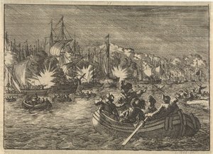 Spanische Flotte auf der Schelde von Holländern erobert und verbrannt, 1631 von Caspar Luyken