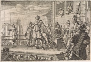 Thomas Wentworth, Graf von Strafford, spricht das Volk vom Schafott aus an, 1641