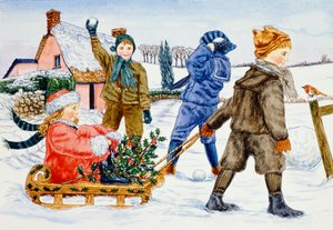 Kinder spielen im Schnee