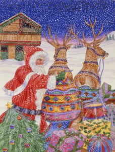 Weihnachtsmann belädt seinen Schlitten von Catherine Bradbury