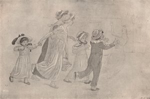 Aquarellzeichnung für Farbholzschnitt, 1880-1890, 1923