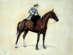 Ein eleganter Reiter steigt zu einer Amazone auf. Zeichnung von Cecil Aldin (1870-1935) 19. Jahrhundert Private Sammlung