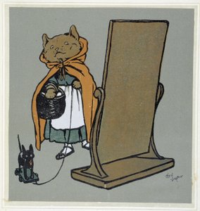 Katze vor ihrem Spiegel - Zeichnung von Cécil Aldin