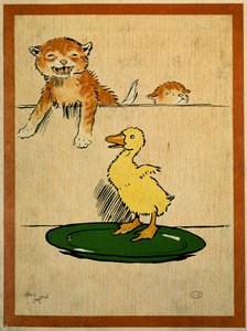 Katzen und Ente. Zeichnung von Cecil Aldin (1870-1935). Paris, Decorative Arts von Cecil Charles Windsor Aldin
