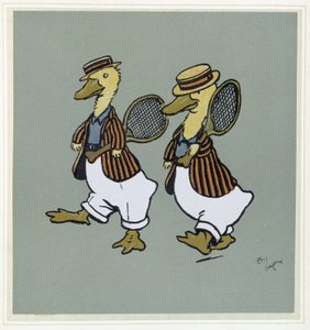Zwei Enten im Tennissuit - in „Merry Party“, ill. von Cécil Aldin, ed. Hodder & Stoughton, London von Cecil Charles Windsor Aldin