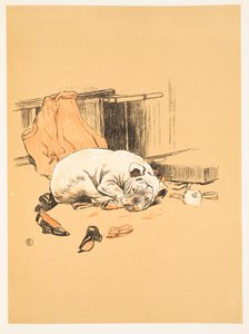 Enttäuschung darüber, die Schokoladen nicht zu finden, aus A Gay Dog, Story of a Foolish Year Aldin, Cecil Charles Windsor (1870-1935), veröffentlicht von William Heineman, 1905. 1. Ausgabe, Illustration, Kreide und Kohle
