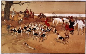 Jagdszene: Schießen. Gravur von Cecil Aldin (1870 -?), England. Private Sammlung